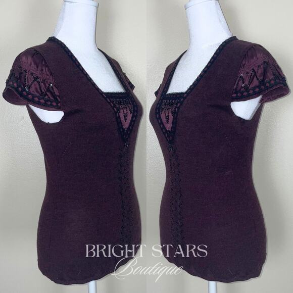 Extremely Rare Vintage Purple Beaded Wool Silk Top ASO Lorelai Gilmore Girls Y2K - Picture 5 of 10